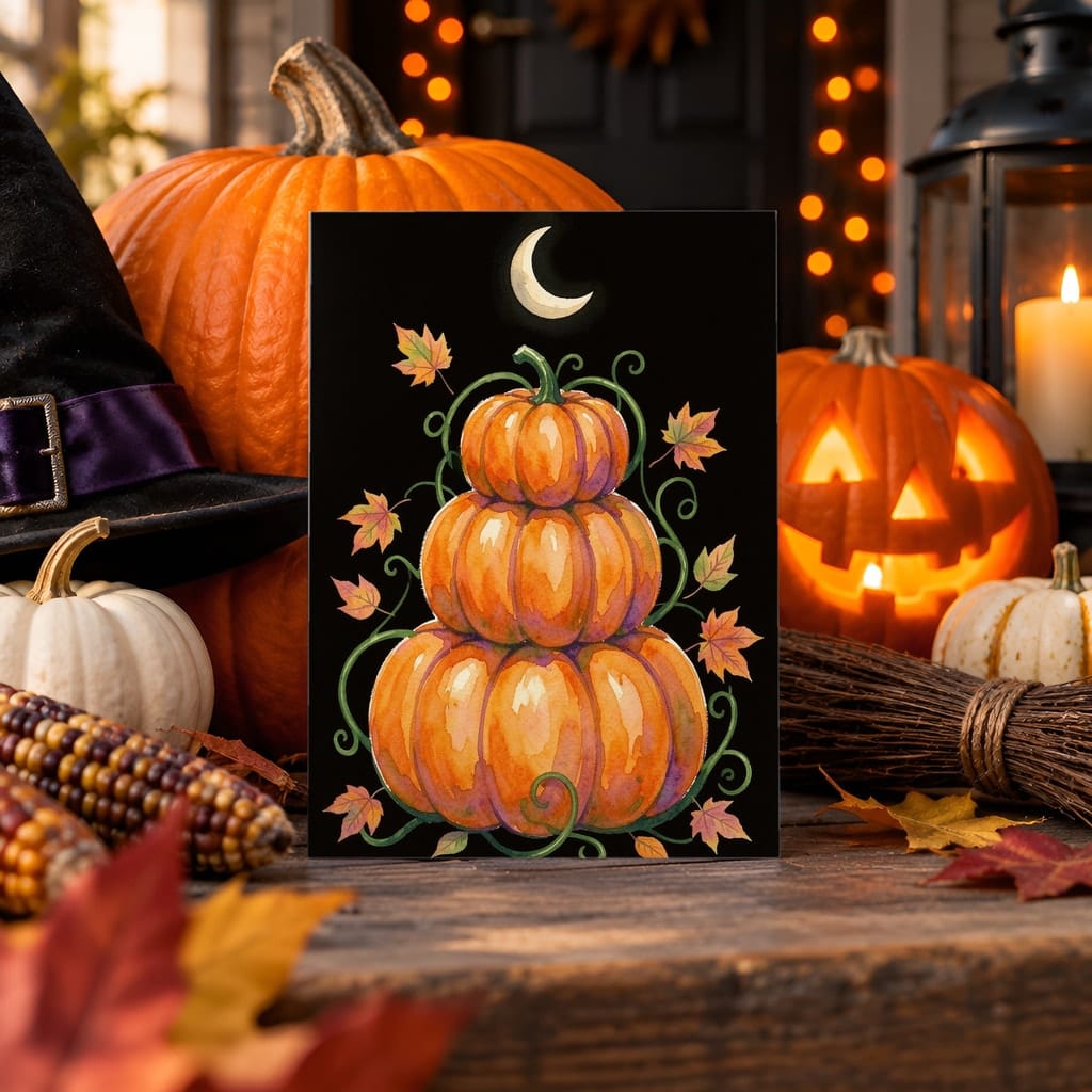 Halloween Card Mockup Bundle — 20 Spooky Orange and Black 5x7 Greeting Card PSD Mockups — first mockup scene from the pack