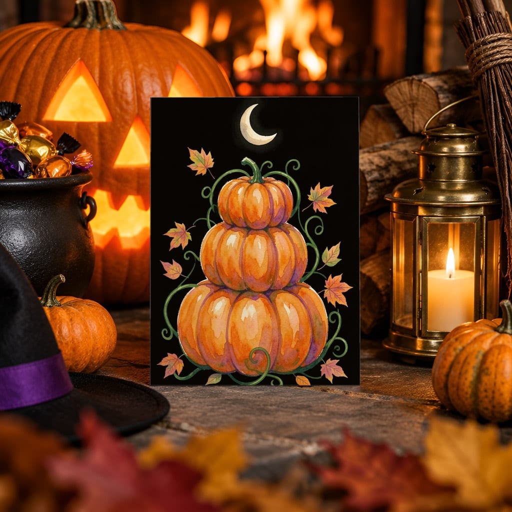 Halloween Card Mockup Bundle — 20 Spooky Orange and Black 5x7 Greeting Card PSD Mockups: mockup scene 10 of 20