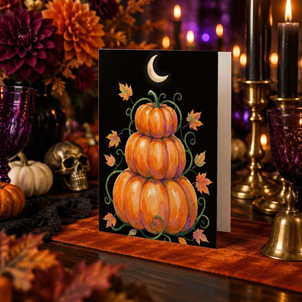 Halloween Card Mockup Bundle — 20 Spooky Orange and Black 5x7 Greeting Card PSD Mockups: mockup scene 13 of 20