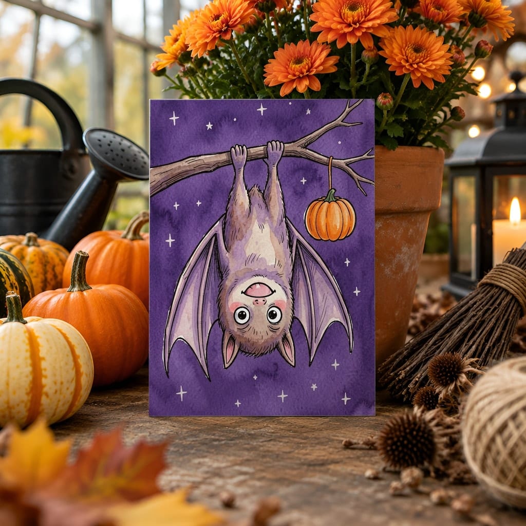 Halloween Card Mockup Bundle — 20 Spooky Orange and Black 5x7 Greeting Card PSD Mockups: mockup scene 17 of 20