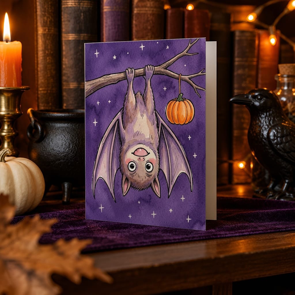 Halloween Card Mockup Bundle — 20 Spooky Orange and Black 5x7 Greeting Card PSD Mockups: mockup scene 19 of 20