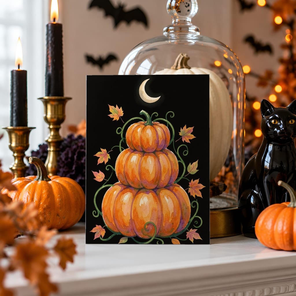 Halloween Card Mockup Bundle — 20 Spooky Orange and Black 5x7 Greeting Card PSD Mockups: mockup scene 2 of 20