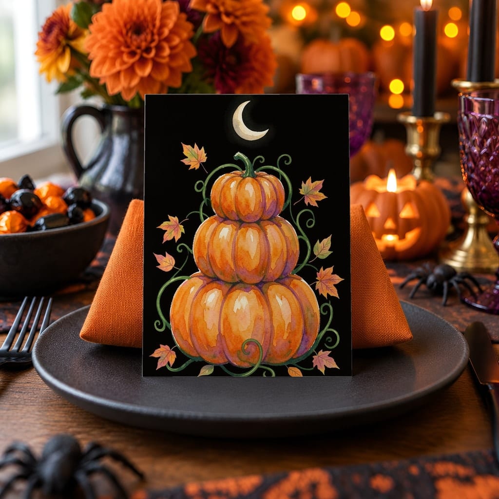 Halloween Card Mockup Bundle — 20 Spooky Orange and Black 5x7 Greeting Card PSD Mockups: mockup scene 3 of 20