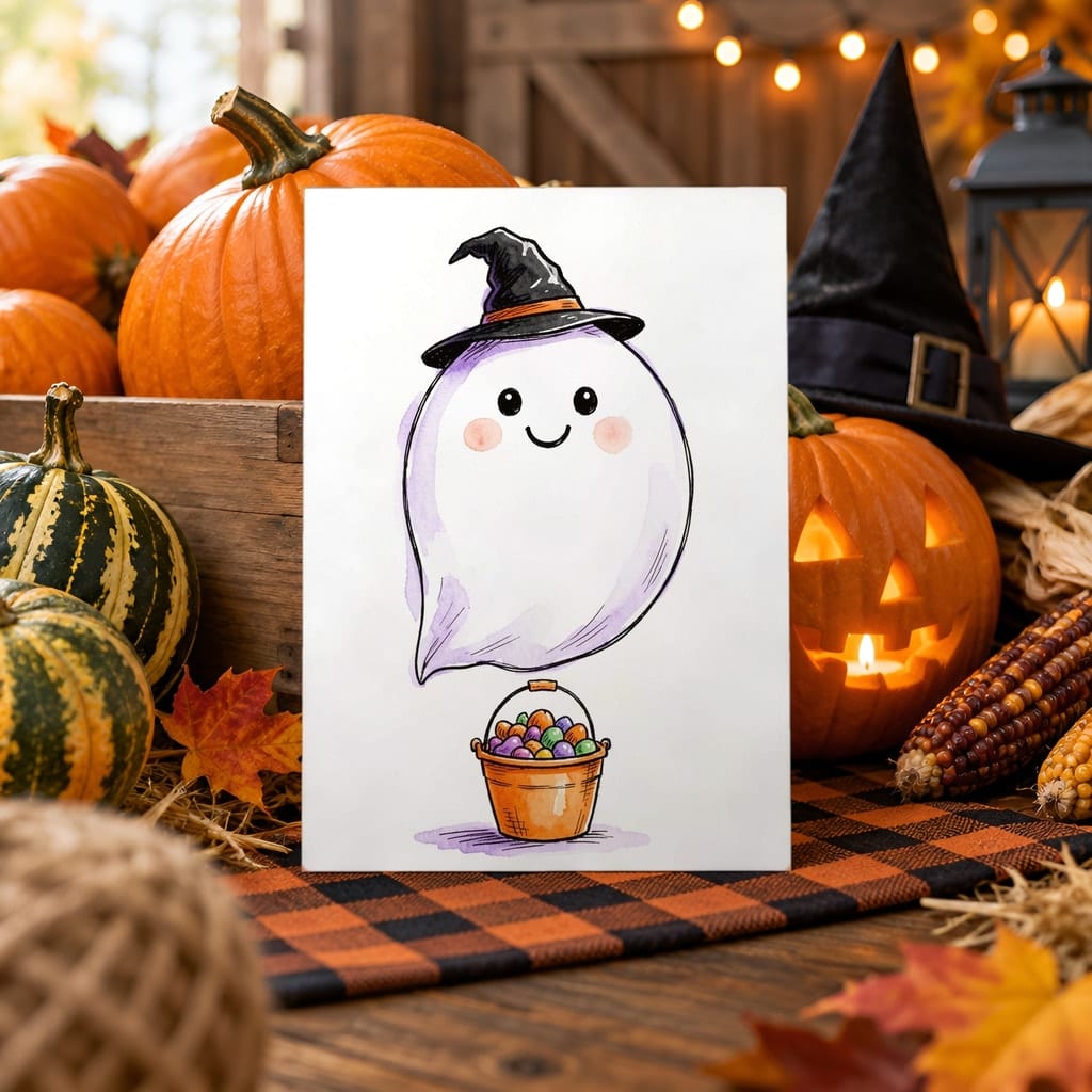 Halloween Card Mockup Bundle — 20 Spooky Orange and Black 5x7 Greeting Card PSD Mockups: mockup scene 7 of 20