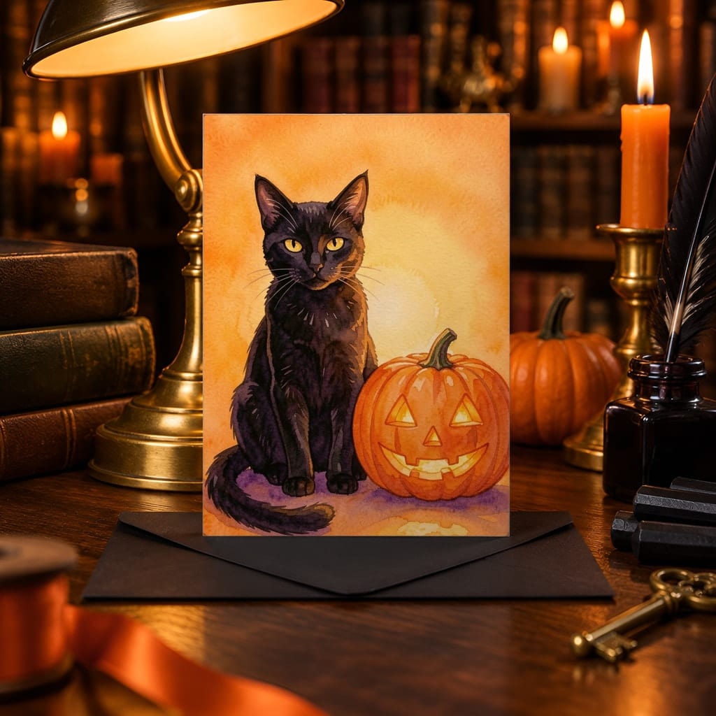 Halloween Card Mockup Bundle — 20 Spooky Orange and Black 5x7 Greeting Card PSD Mockups: mockup scene 8 of 20