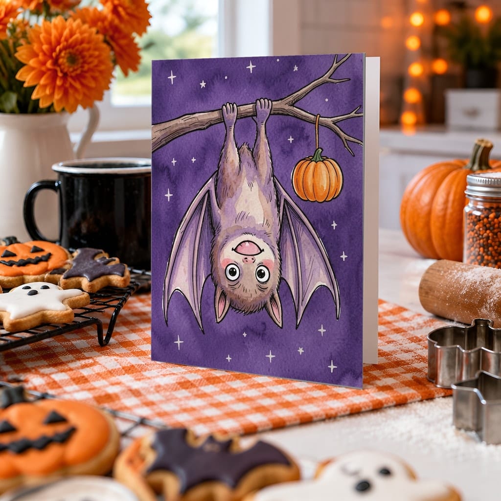 Halloween Card Mockup Bundle — 20 Spooky Orange and Black 5x7 Greeting Card PSD Mockups: mockup scene 9 of 20