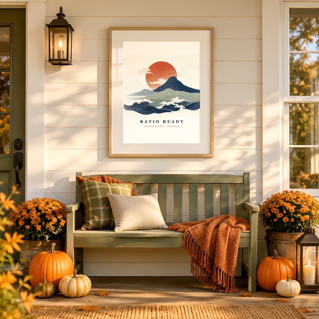 Halloween Frame Mockup Bundle — Candlelit Evening Autumn Wall Art PSD Templates (40 Scenes) — first mockup scene from the pack