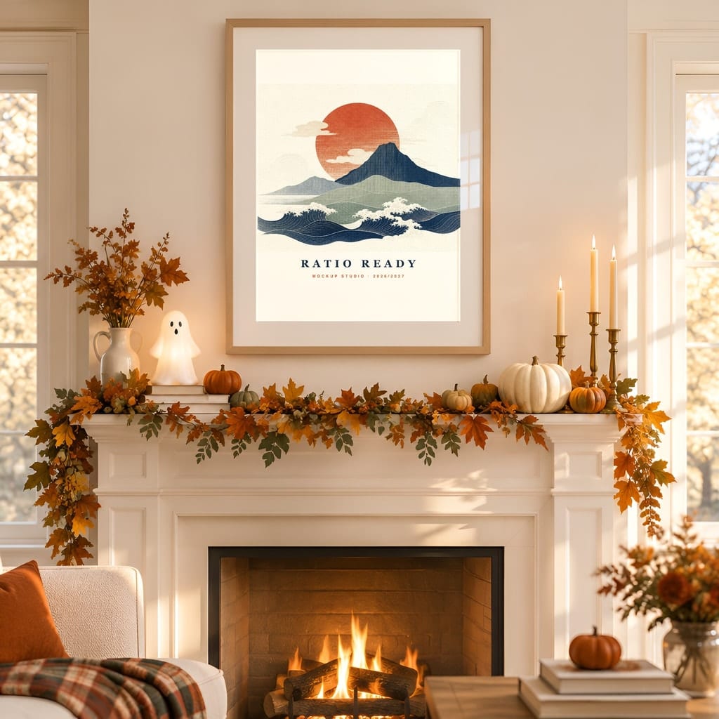 Halloween Frame Mockup Bundle — Candlelit Evening Autumn Wall Art PSD Templates (40 Scenes): mockup scene 12 of 40