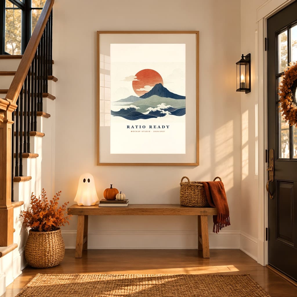 Halloween Frame Mockup Bundle — Candlelit Evening Autumn Wall Art PSD Templates (40 Scenes): mockup scene 13 of 40