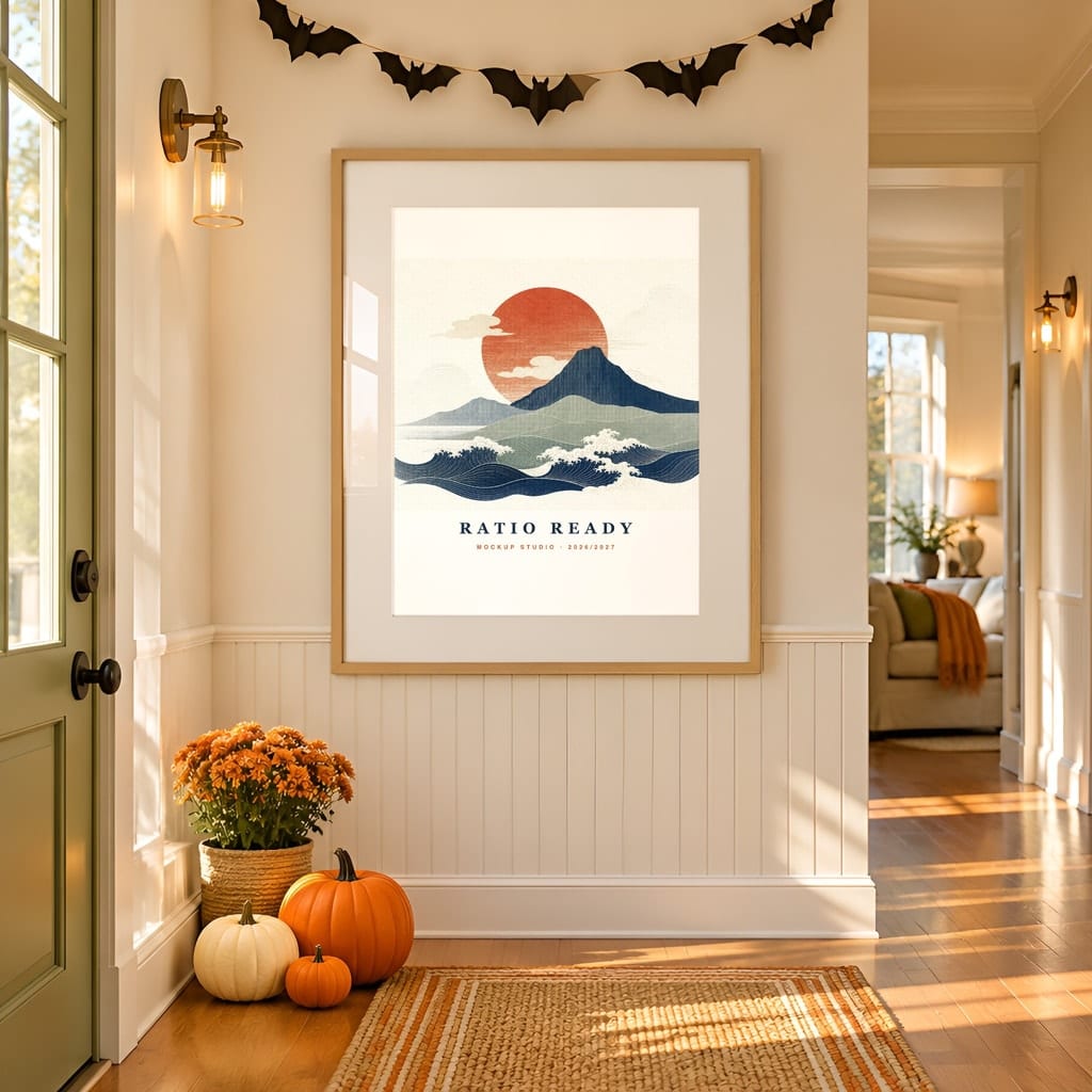 Halloween Frame Mockup Bundle — Candlelit Evening Autumn Wall Art PSD Templates (40 Scenes): mockup scene 15 of 40