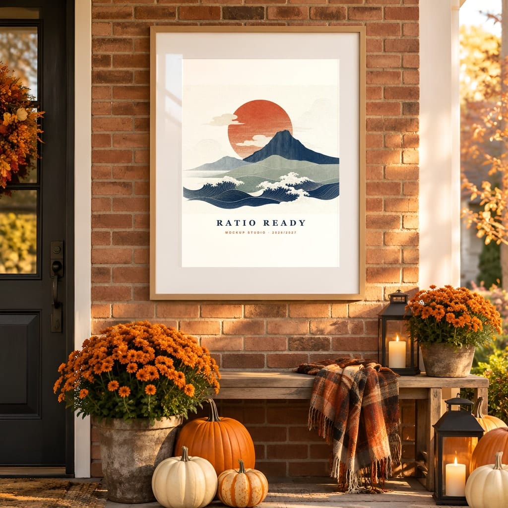 Halloween Frame Mockup Bundle — Candlelit Evening Autumn Wall Art PSD Templates (40 Scenes): mockup scene 16 of 40
