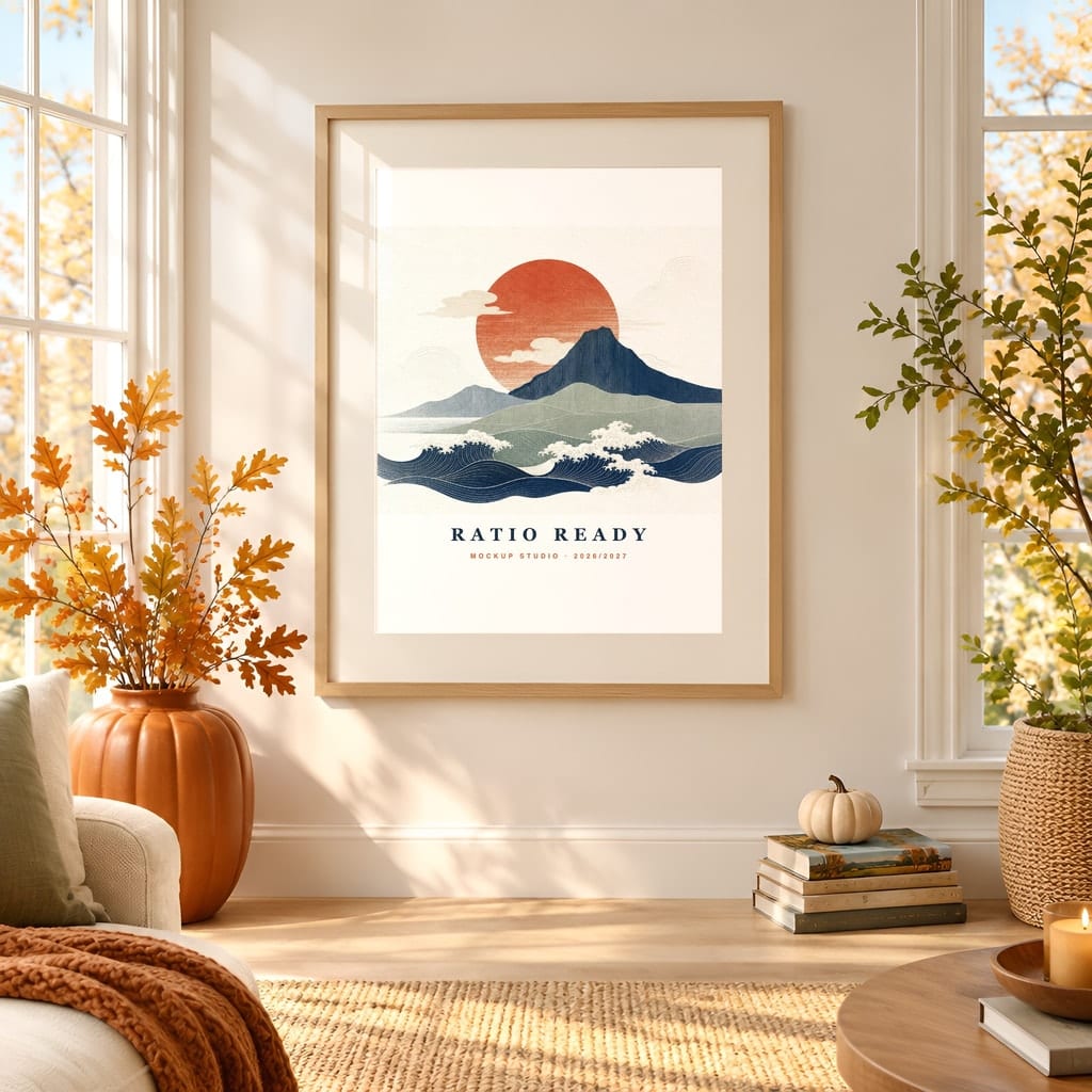 Halloween Frame Mockup Bundle — Candlelit Evening Autumn Wall Art PSD Templates (40 Scenes): mockup scene 19 of 40