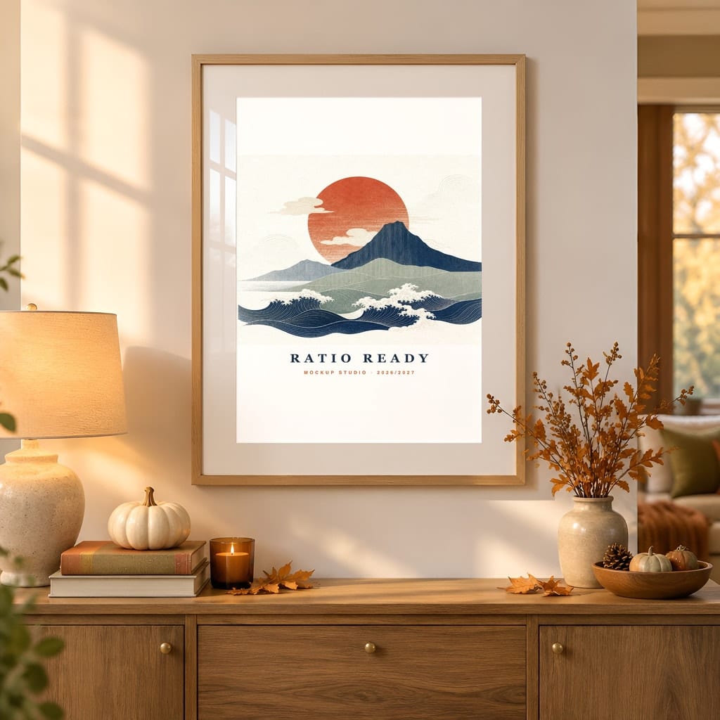 Halloween Frame Mockup Bundle — Candlelit Evening Autumn Wall Art PSD Templates (40 Scenes): mockup scene 20 of 40