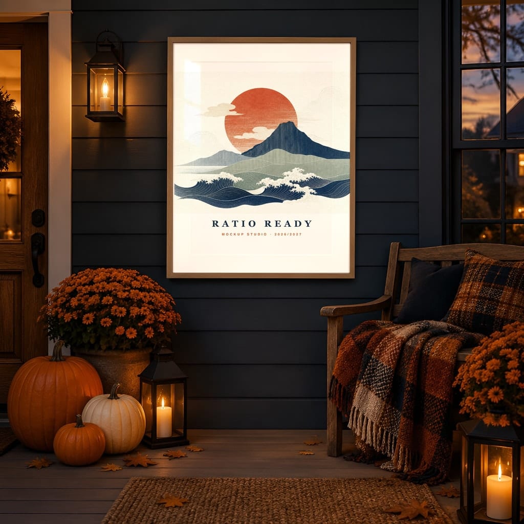 Halloween Frame Mockup Bundle — Candlelit Evening Autumn Wall Art PSD Templates (40 Scenes): mockup scene 21 of 40
