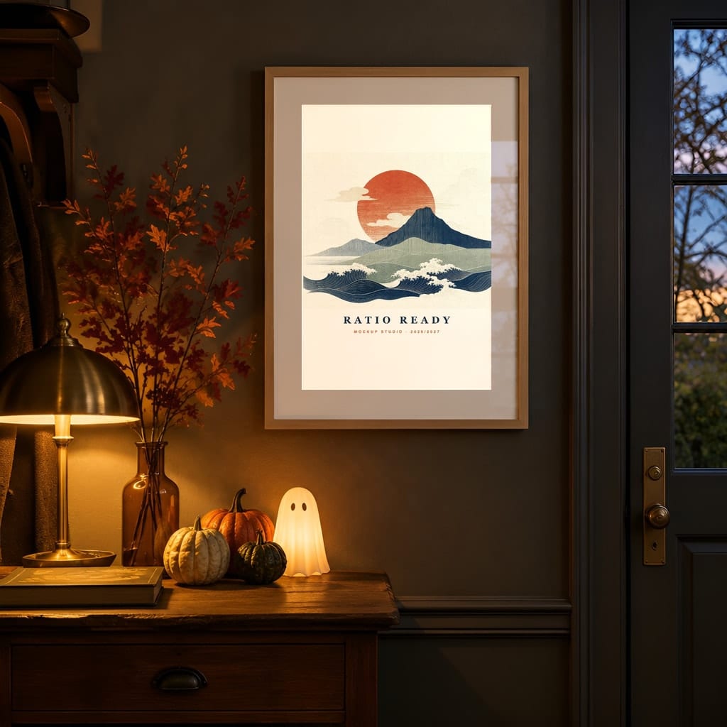 Halloween Frame Mockup Bundle — Candlelit Evening Autumn Wall Art PSD Templates (40 Scenes): mockup scene 22 of 40
