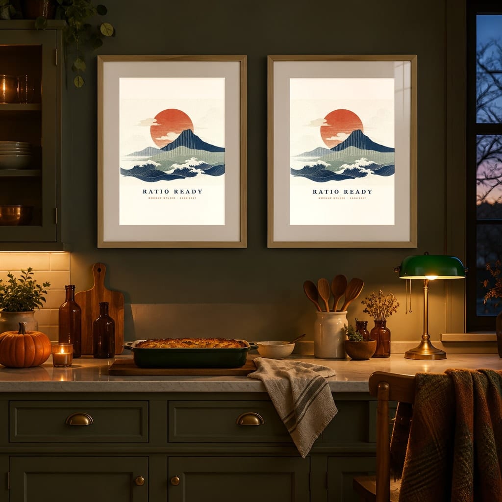 Halloween Frame Mockup Bundle — Candlelit Evening Autumn Wall Art PSD Templates (40 Scenes): mockup scene 23 of 40