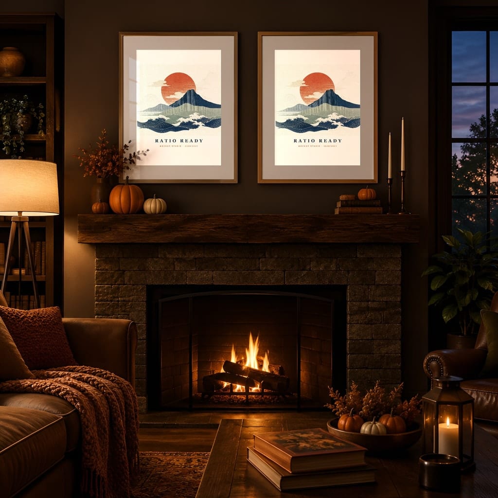 Halloween Frame Mockup Bundle — Candlelit Evening Autumn Wall Art PSD Templates (40 Scenes): mockup scene 24 of 40