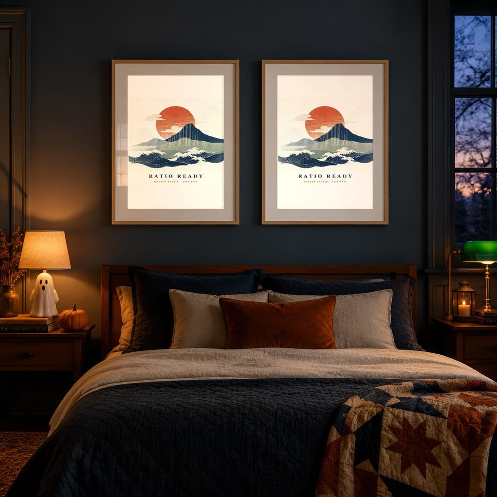 Halloween Frame Mockup Bundle — Candlelit Evening Autumn Wall Art PSD Templates (40 Scenes): mockup scene 25 of 40