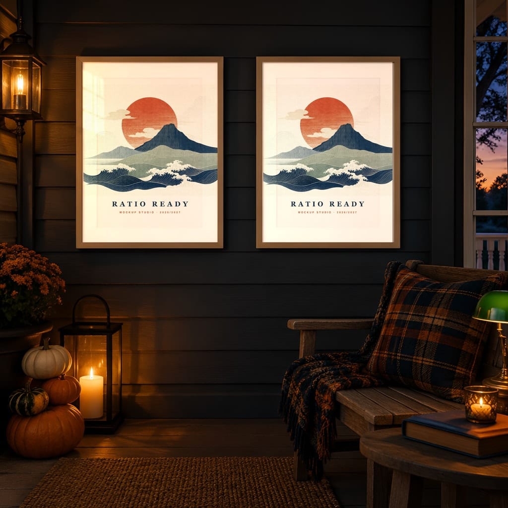 Halloween Frame Mockup Bundle — Candlelit Evening Autumn Wall Art PSD Templates (40 Scenes): mockup scene 27 of 40