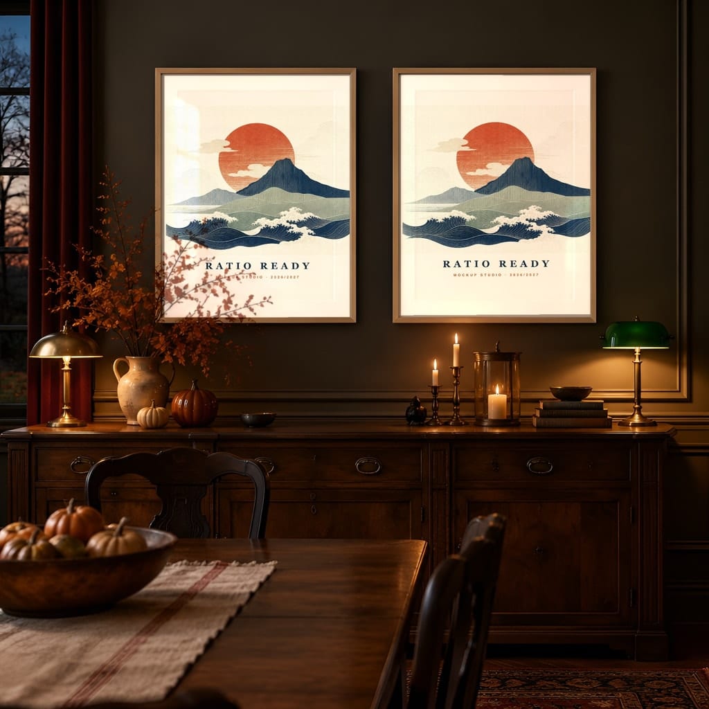 Halloween Frame Mockup Bundle — Candlelit Evening Autumn Wall Art PSD Templates (40 Scenes): mockup scene 28 of 40
