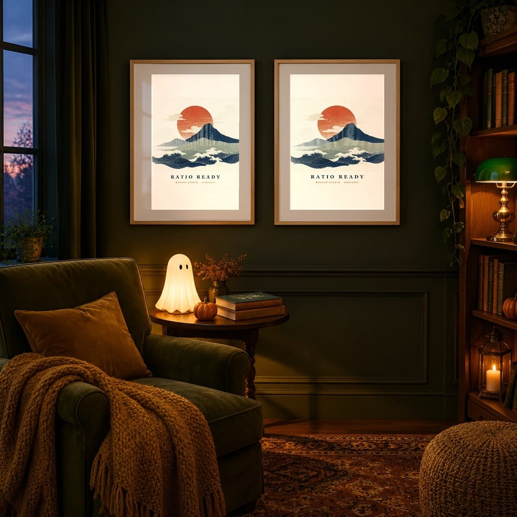 Halloween Frame Mockup Bundle — Candlelit Evening Autumn Wall Art PSD Templates (40 Scenes): mockup scene 29 of 40