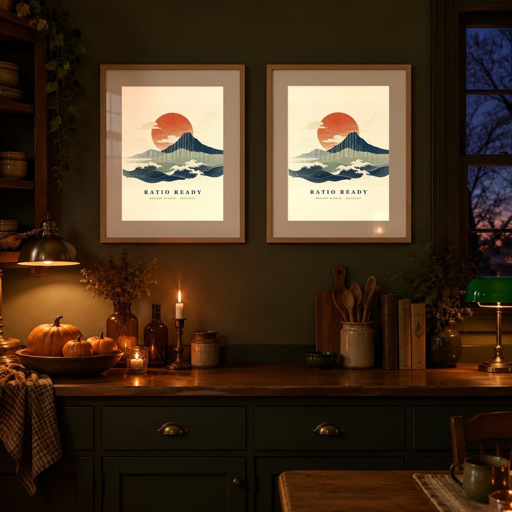 Halloween Frame Mockup Bundle — Candlelit Evening Autumn Wall Art PSD Templates (40 Scenes): mockup scene 31 of 40