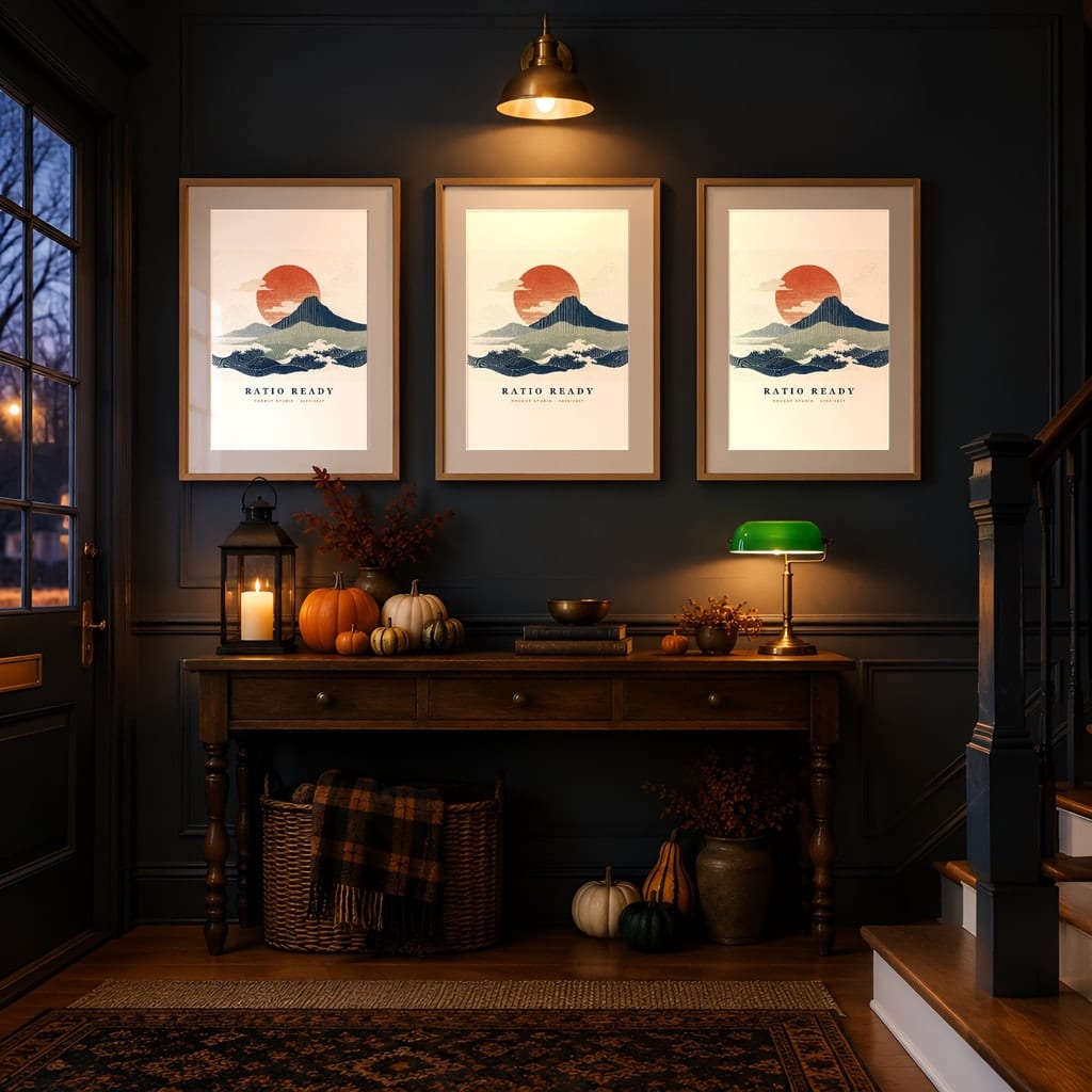 Halloween Frame Mockup Bundle — Candlelit Evening Autumn Wall Art PSD Templates (40 Scenes): mockup scene 33 of 40
