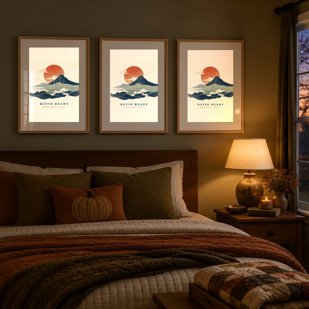 Halloween Frame Mockup Bundle — Candlelit Evening Autumn Wall Art PSD Templates (40 Scenes): mockup scene 34 of 40