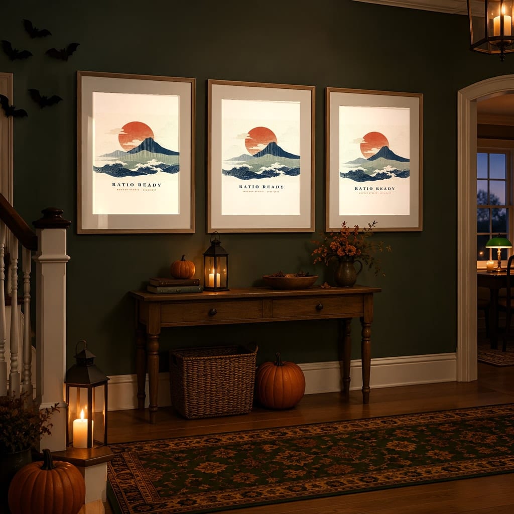 Halloween Frame Mockup Bundle — Candlelit Evening Autumn Wall Art PSD Templates (40 Scenes): mockup scene 35 of 40