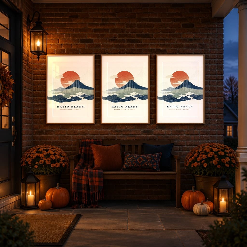 Halloween Frame Mockup Bundle — Candlelit Evening Autumn Wall Art PSD Templates (40 Scenes): mockup scene 36 of 40