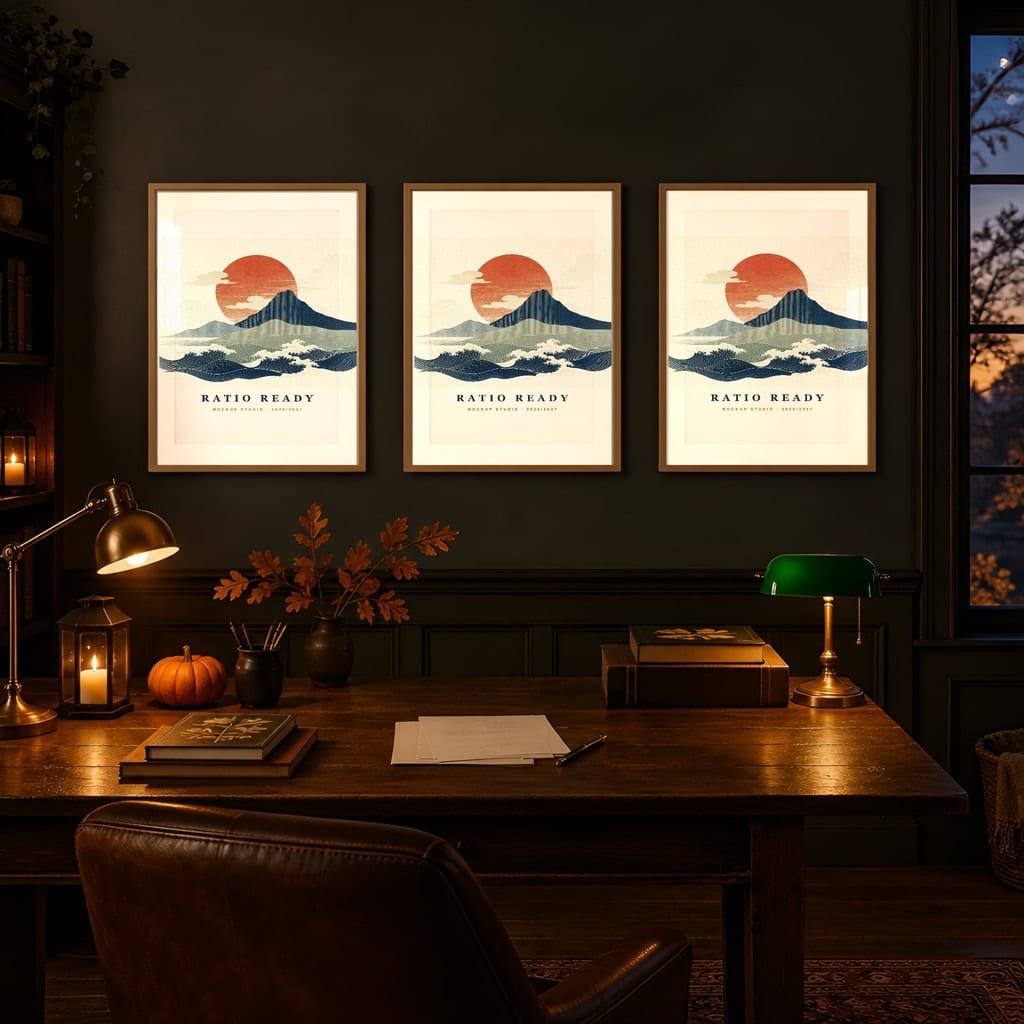 Halloween Frame Mockup Bundle — Candlelit Evening Autumn Wall Art PSD Templates (40 Scenes): mockup scene 37 of 40