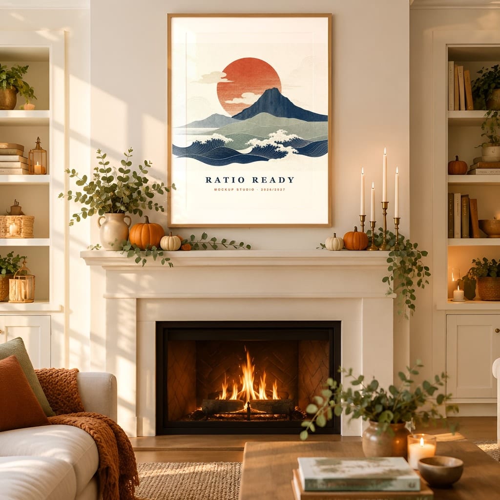 Halloween Frame Mockup Bundle — Candlelit Evening Autumn Wall Art PSD Templates (40 Scenes): mockup scene 4 of 40