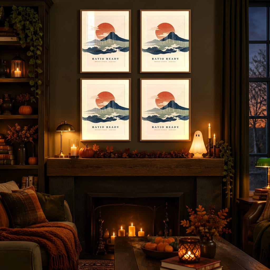 Halloween Frame Mockup Bundle — Candlelit Evening Autumn Wall Art PSD Templates (40 Scenes): mockup scene 40 of 40