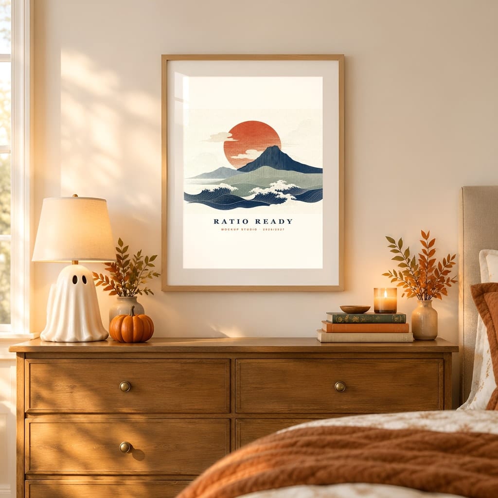 Halloween Frame Mockup Bundle — Candlelit Evening Autumn Wall Art PSD Templates (40 Scenes): mockup scene 5 of 40