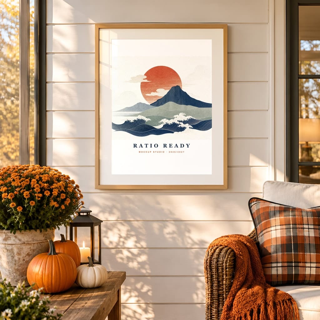 Halloween Frame Mockup Bundle — Candlelit Evening Autumn Wall Art PSD Templates (40 Scenes): mockup scene 7 of 40
