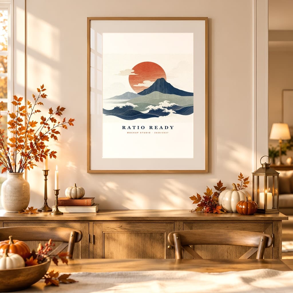 Halloween Frame Mockup Bundle — Candlelit Evening Autumn Wall Art PSD Templates (40 Scenes): mockup scene 8 of 40