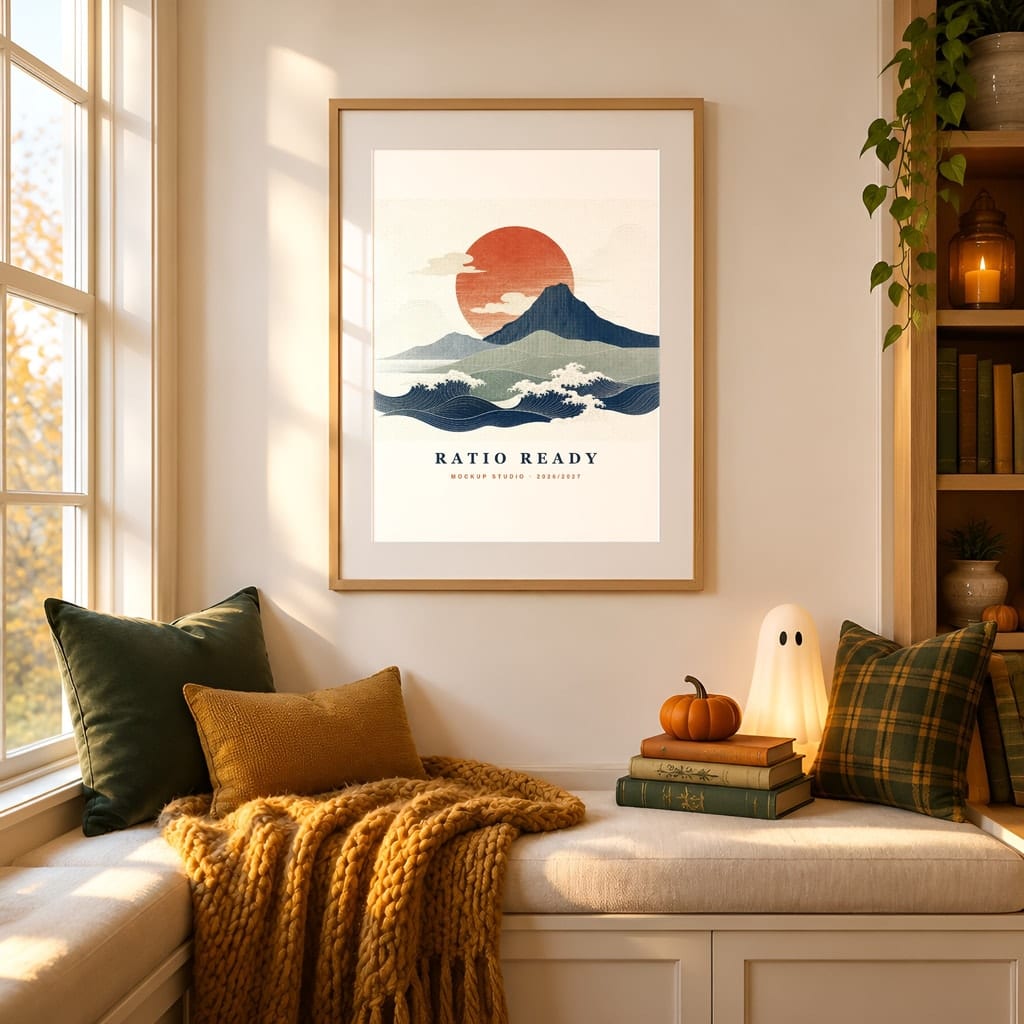 Halloween Frame Mockup Bundle — Candlelit Evening Autumn Wall Art PSD Templates (40 Scenes): mockup scene 9 of 40