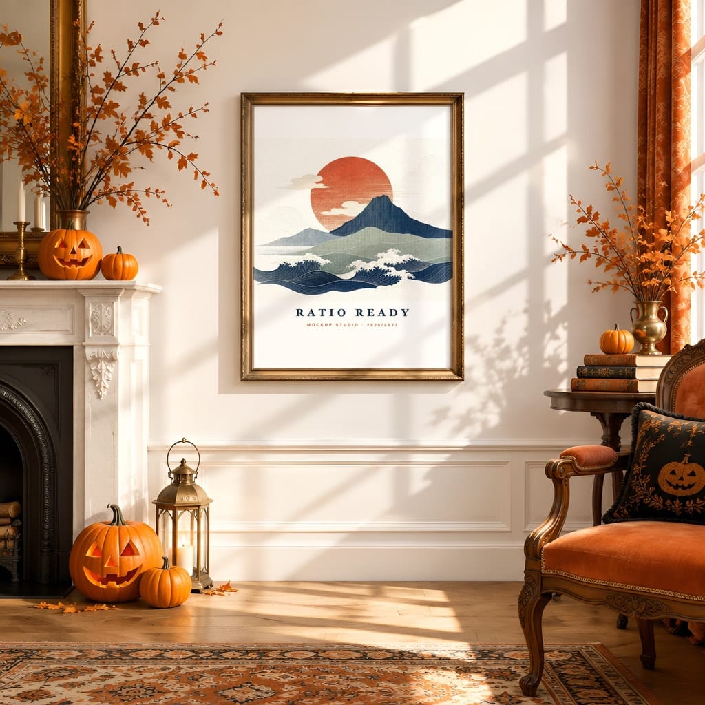 Halloween Wall Art & Poster Mockup Bundle — Spooky Frame and Gallery PSD Templates (40 Scenes) — first mockup scene from the pack