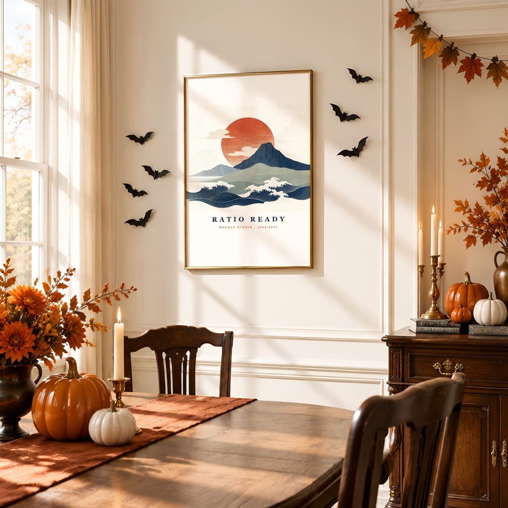 Halloween Wall Art & Poster Mockup Bundle — Spooky Frame and Gallery PSD Templates (40 Scenes): mockup scene 2 of 40