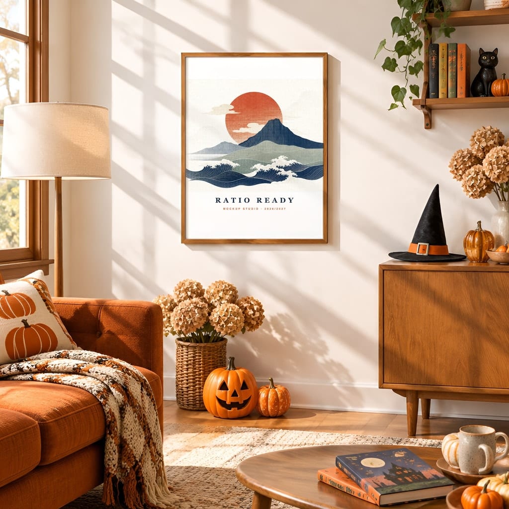Halloween Wall Art & Poster Mockup Bundle — Spooky Frame and Gallery PSD Templates (40 Scenes): mockup scene 20 of 40