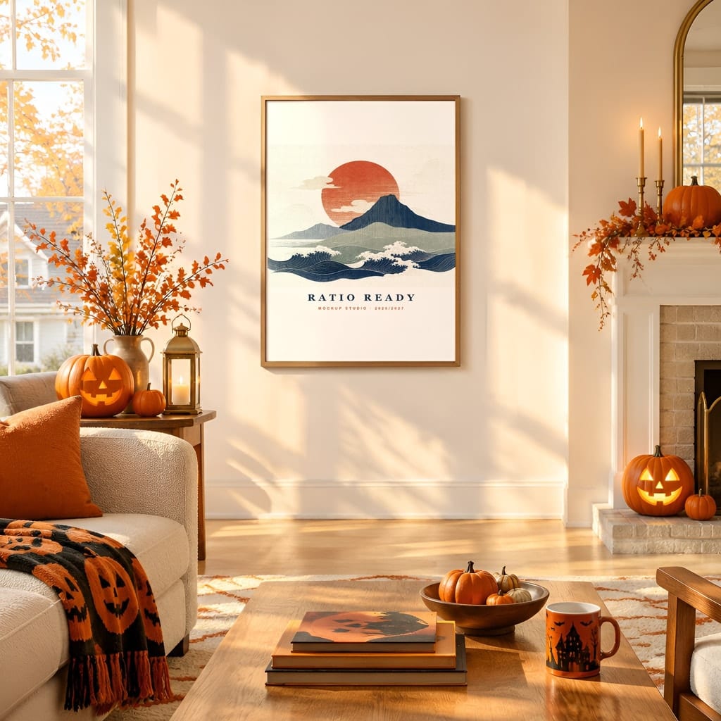 Halloween Wall Art & Poster Mockup Bundle — Spooky Frame and Gallery PSD Templates (40 Scenes): mockup scene 21 of 40