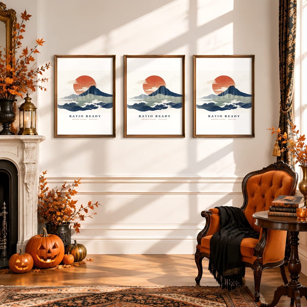 Halloween Wall Art & Poster Mockup Bundle — Spooky Frame and Gallery PSD Templates (40 Scenes): mockup scene 37 of 40