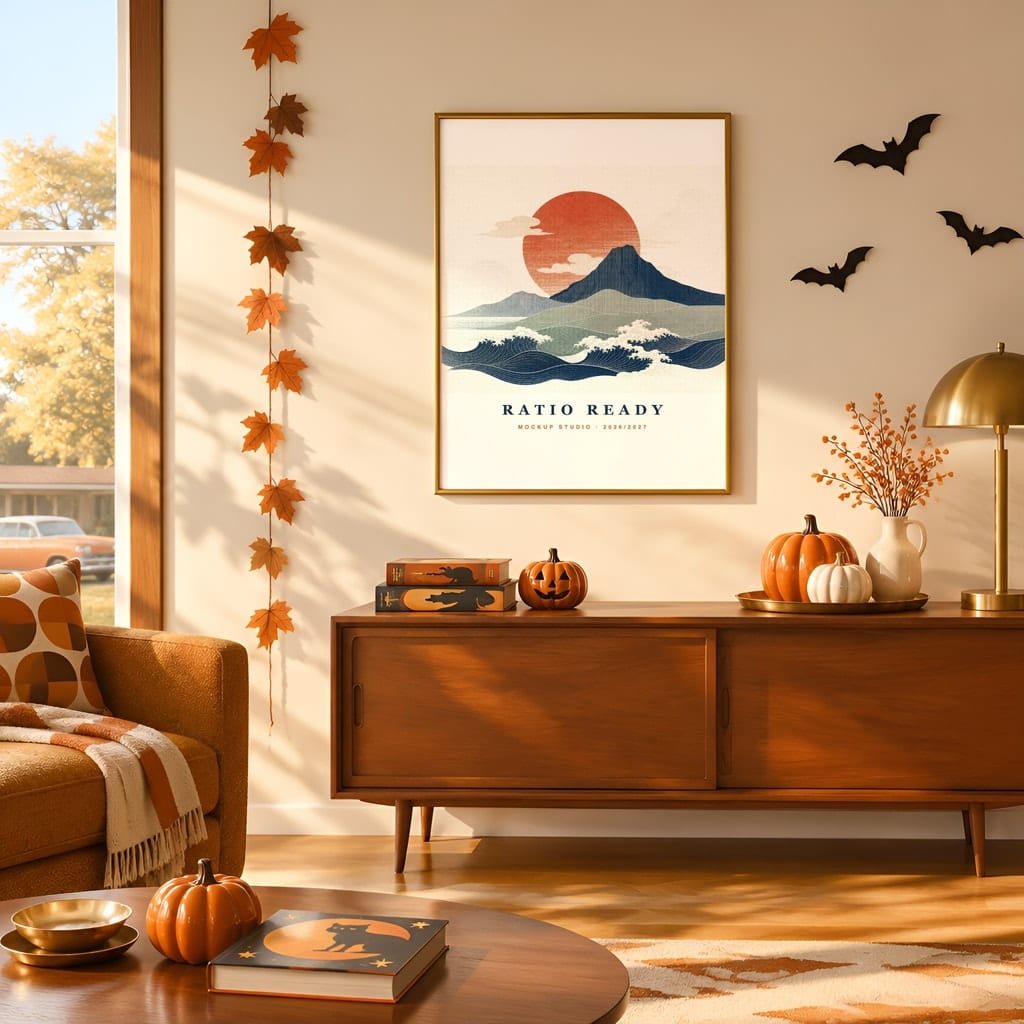 Halloween Wall Art & Poster Mockup Bundle — Spooky Frame and Gallery PSD Templates (40 Scenes): mockup scene 6 of 40