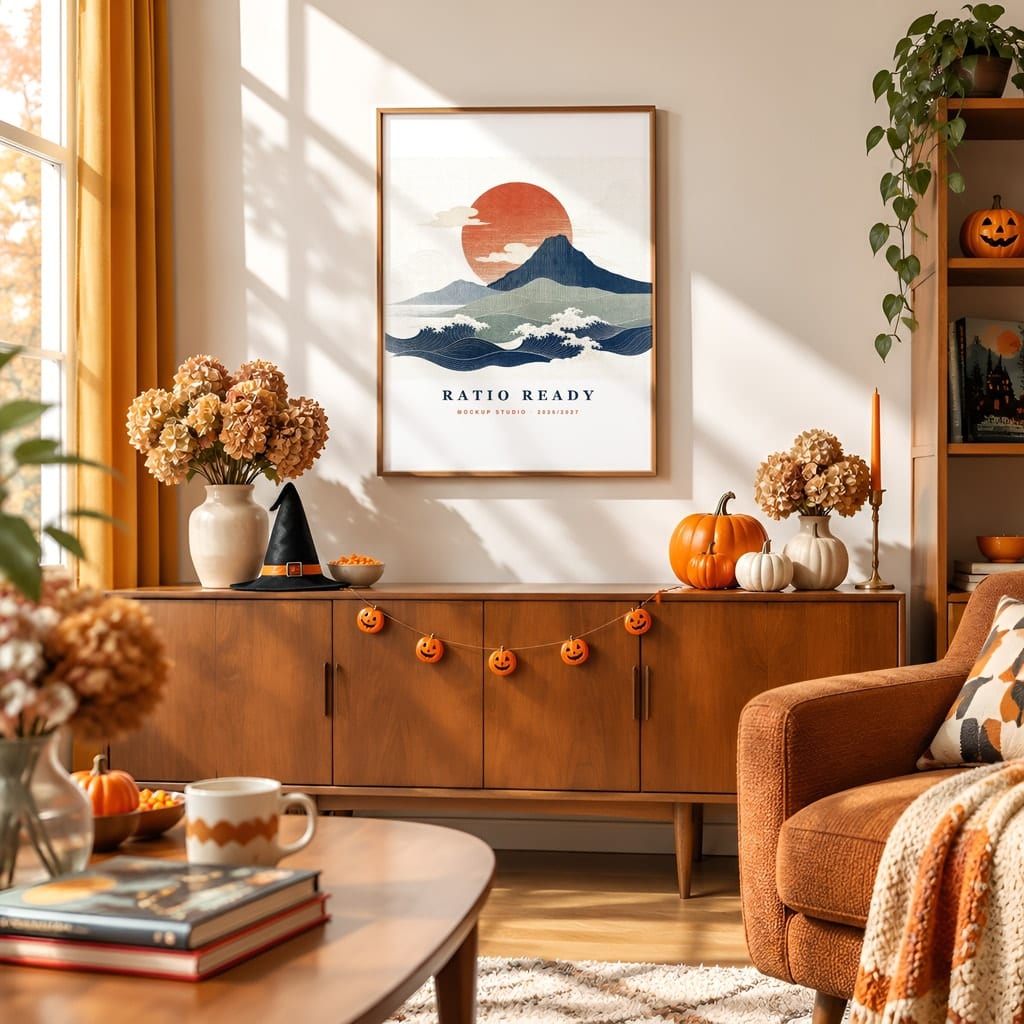 Halloween Wall Art & Poster Mockup Bundle — Spooky Frame and Gallery PSD Templates (40 Scenes): mockup scene 8 of 40
