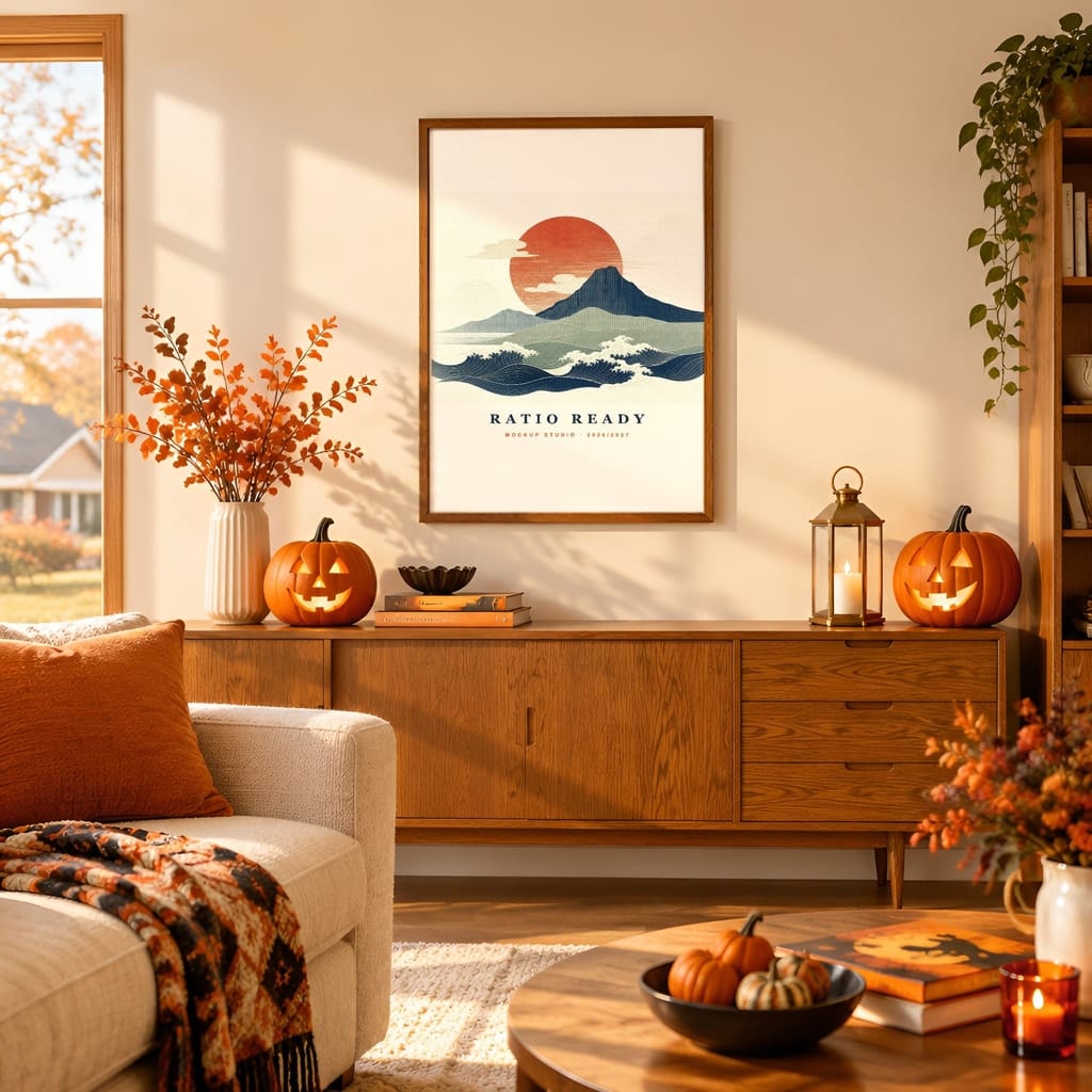 Halloween Wall Art & Poster Mockup Bundle — Spooky Frame and Gallery PSD Templates (40 Scenes): mockup scene 9 of 40