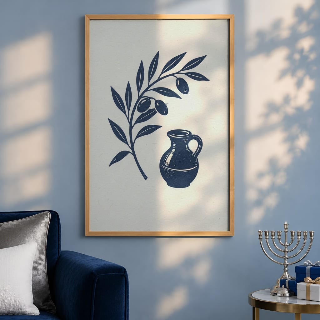 Hanukkah Frame Mockup Bundle — 40 Vertical Blue and Silver Wall Art PSD Mockups: mockup scene 10 of 40