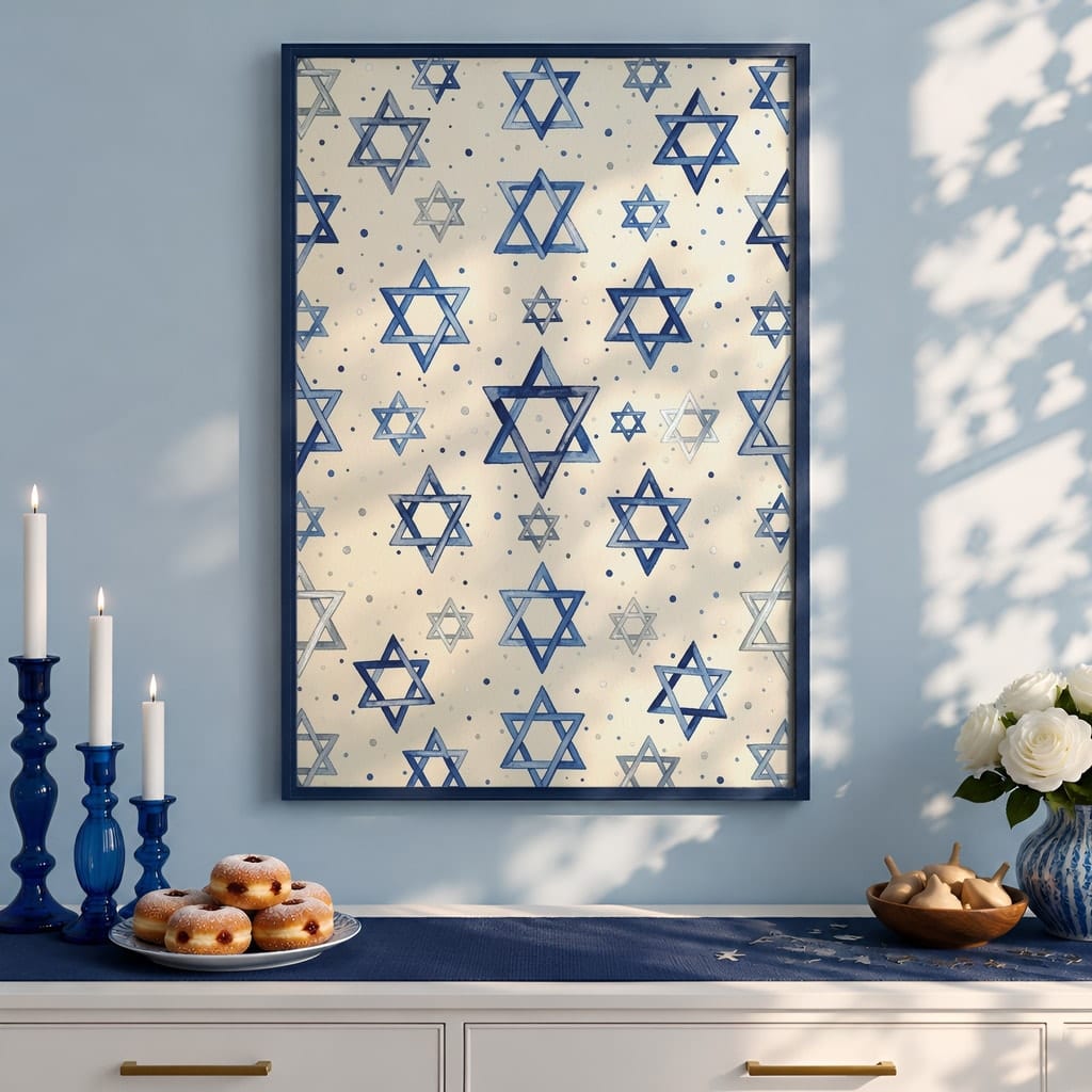 Hanukkah Frame Mockup Bundle — 40 Vertical Blue and Silver Wall Art PSD Mockups: mockup scene 11 of 40
