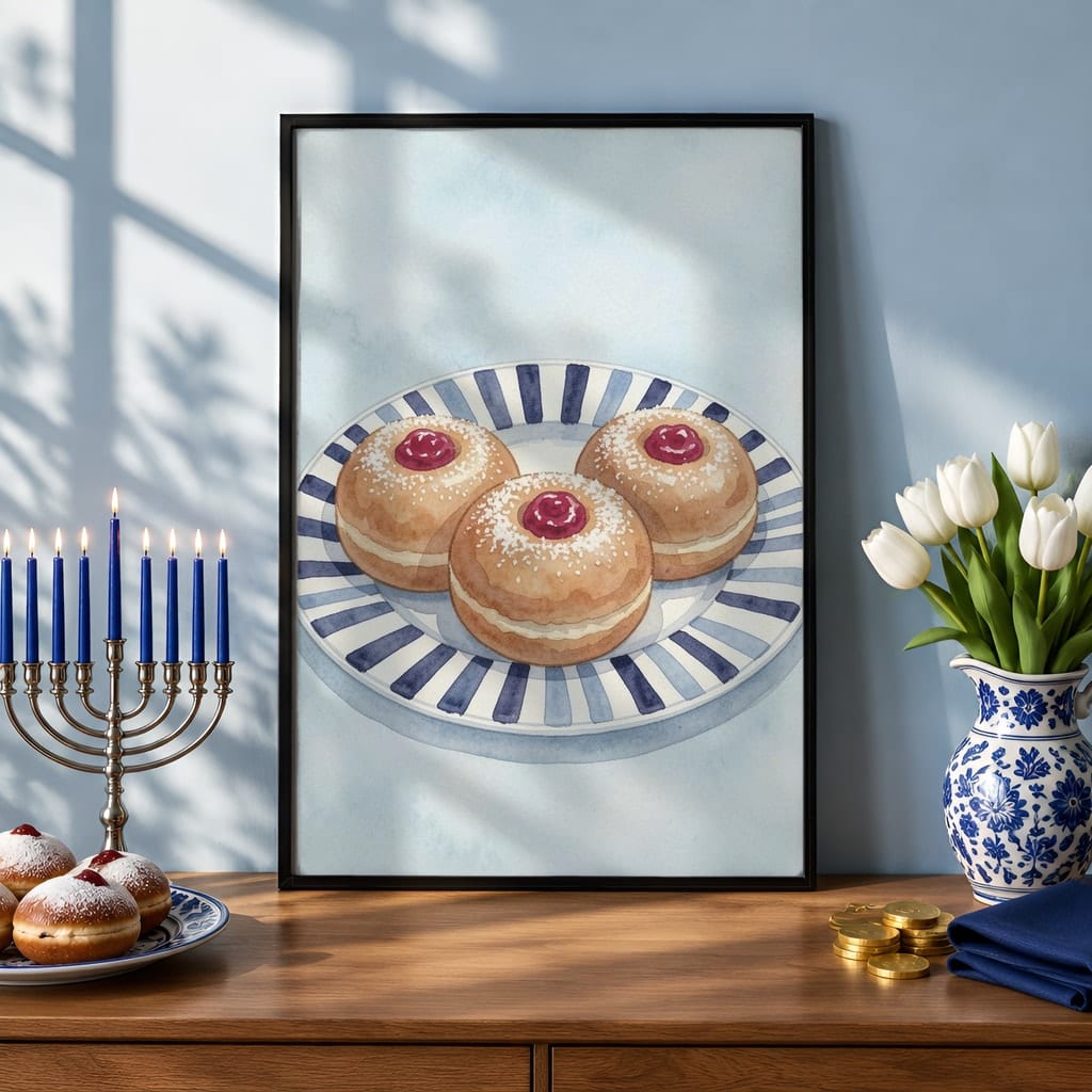 Hanukkah Frame Mockup Bundle — 40 Vertical Blue and Silver Wall Art PSD Mockups: mockup scene 12 of 40