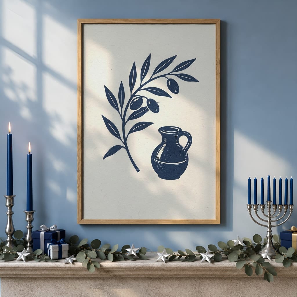 Hanukkah Frame Mockup Bundle — 40 Vertical Blue and Silver Wall Art PSD Mockups: mockup scene 13 of 40