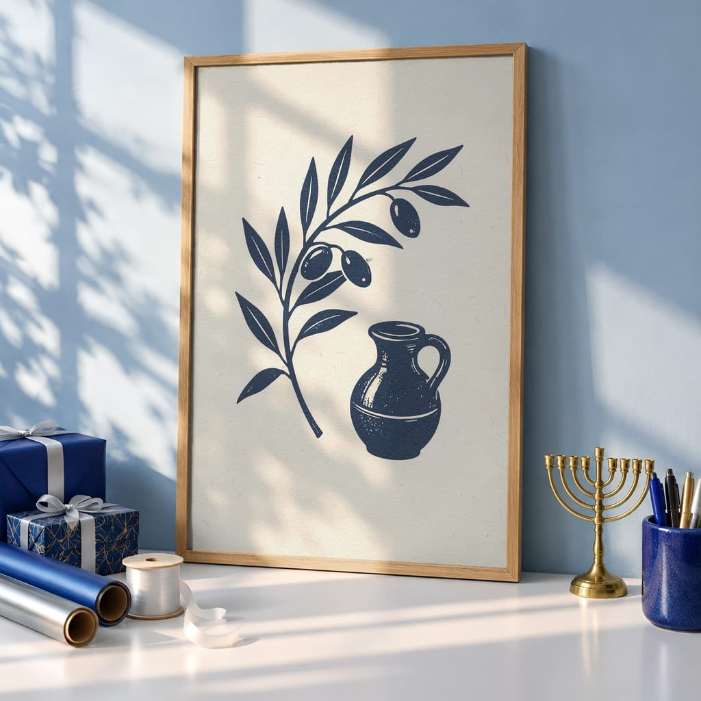 Hanukkah Frame Mockup Bundle — 40 Vertical Blue and Silver Wall Art PSD Mockups: mockup scene 16 of 40